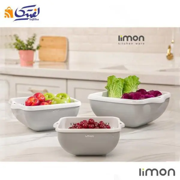 ست کاسه و آبکش چهارگوش 3سایز لیمون کد 2067 - 4