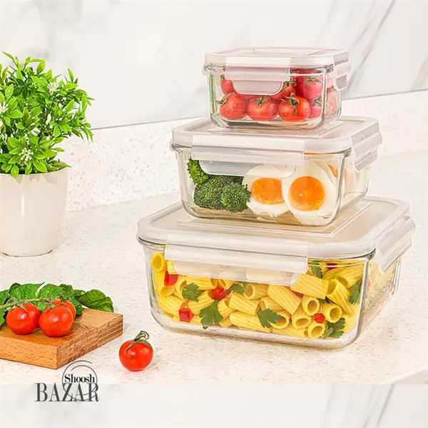 ست ظروف شیشه ای مربع دربدار لیمون - 2