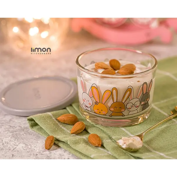 ظرف شیشه ای درب دار 190 میلی لیتر چاپ دار لیمون کد 2068 - 2