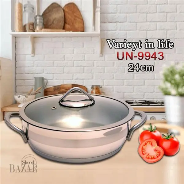 تابه درب دار دو دسته استیل سایز 24 یونیک کد 9943 - 2