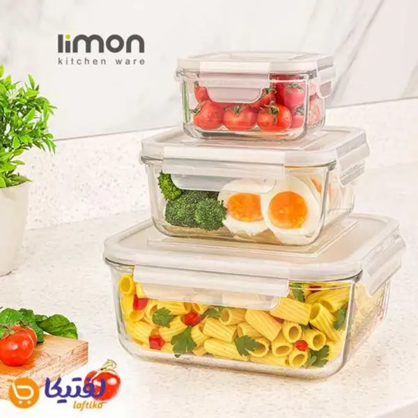 ست ظرف شیشه ای 6 پارچه مربع لیمون کد 2048 - 3