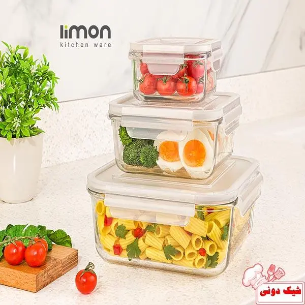 ست ظرف شیشه ای 6 پارچه مربع لیمون کد 2048 - 4