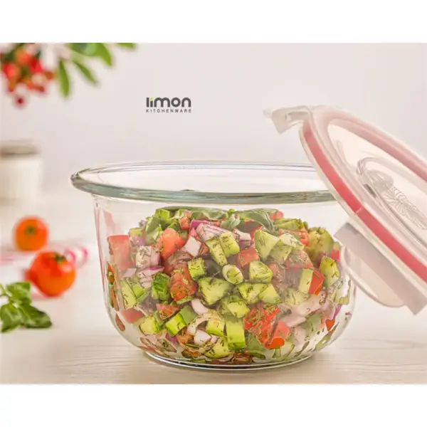 کاسه گرد شیشه ای دربدار کوچک (1.25 لیتر) 2077  لیمون