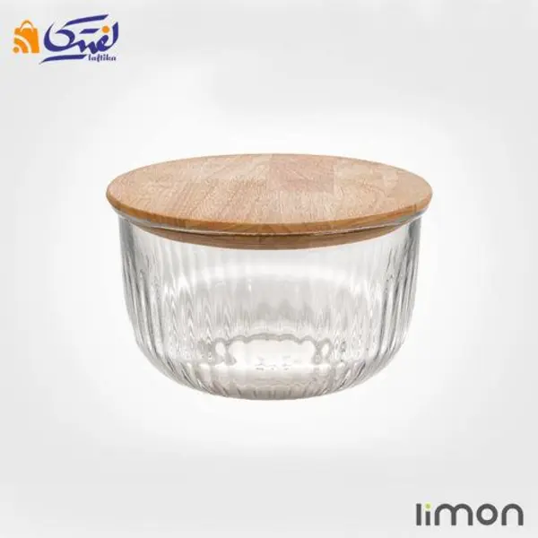 کاسه گرد شیشه ای لیمون 1.8 لیتر درب چوبی 2177 - 3