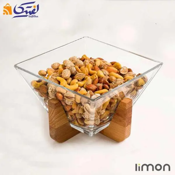 کاسه شیشه ای پذیرایی پایه چوبی لیمون 2172 - 3