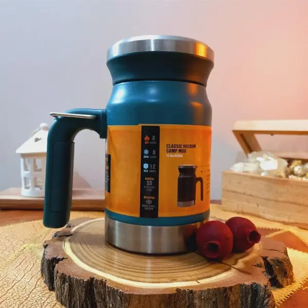 فلاسک طرح استنلی- بادرب پیچی و فیلتر متحرک  جنس از استیل دوجداره 304- بدون نشتی - نگهداری مایعات سرد و گرم به مدت 8 ساعت