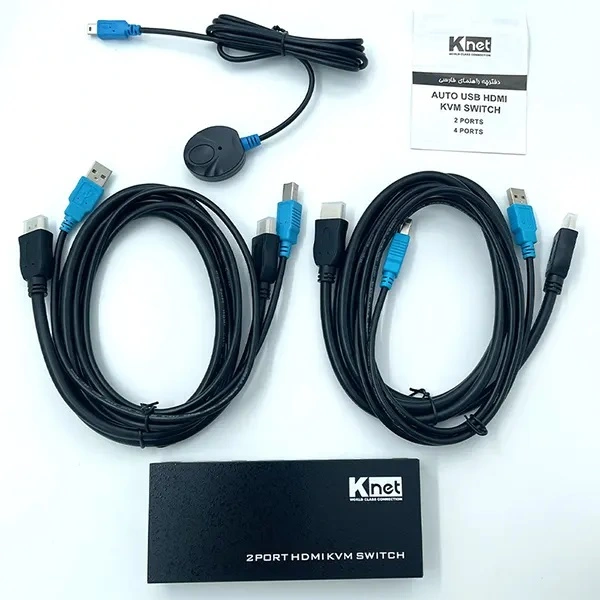 مانیتور سوئیچ HDMI دو پورت کی نت همراه با دو کابل KVM
