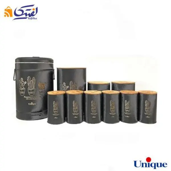 سرویس آشپزخانه یونیک 10 پارچه فانتزی طوسی کاکتوس درب بامبو UN-8064 - 3