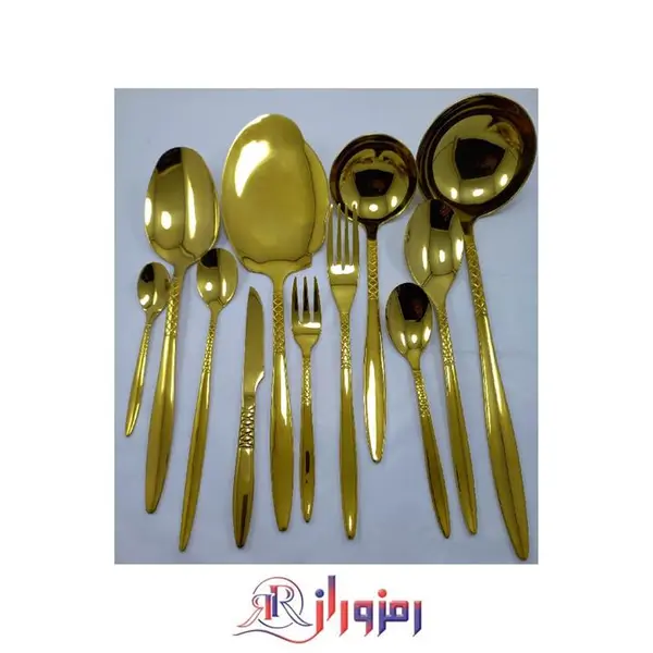 سرویس قاشق و چنگال 12 نفره 90 پارچه یونیک مدل زنبوری طلایی دهنه اروپایی - 2