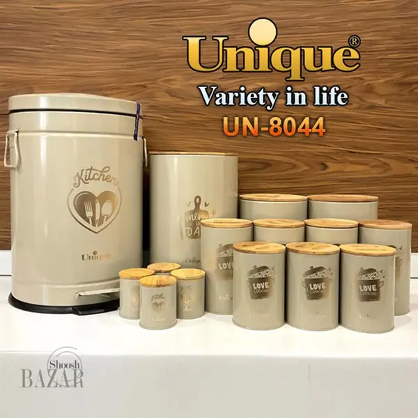 سرویس 15 پارچه نسکافه ای طلایی درب بامبو یونیک کد 8044 - 2