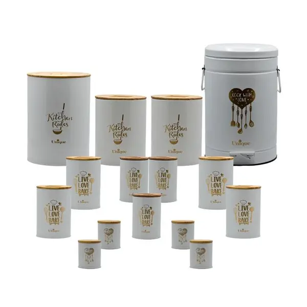 سرویس آشپزخانه یونیک 15 پارچه فانتزی طلا درب بامبو8051 - 3