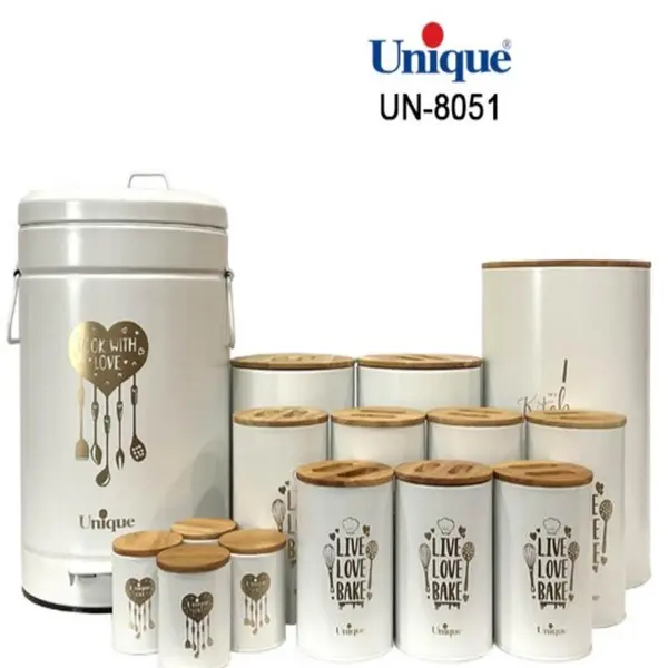 سرویس آشپزخانه یونیک 15 پارچه فانتزی طلا درب بامبو8051 - 6