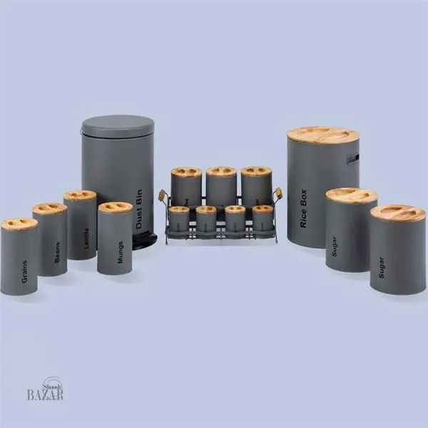 سرویس آشپزخانه 16 طوسی سنباده ای درب چوبی یونیک کد UN-8009 - 2