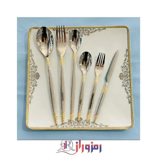 سرویس قاشق و چنگال 18 نفره 105 پارچه یونیک مدل توت فرنگی نیمه طلایی دهنه اروپایی - 2