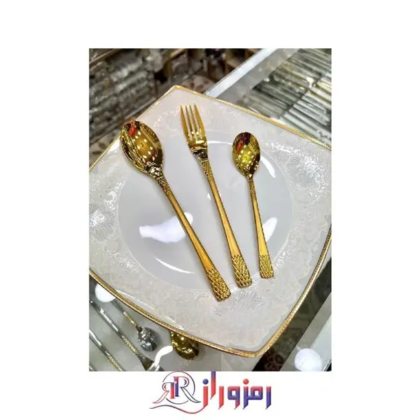 سرویس قاشق و چنگال 18 نفره 105 پارچه یونیک مدل آناناسی طلایی دهنه اروپایی - 2