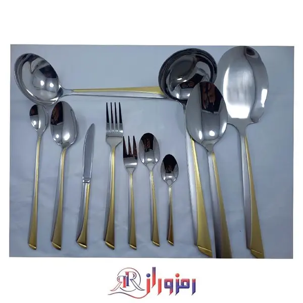 سرویس قاشق و چنگال 18 نفره 105 پارچه یونیک مدل ناخنی نیمه طلایی دهنه اروپایی - 2