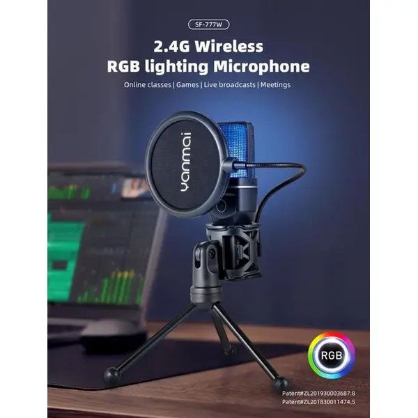 میکروفون وایرلس Yanmai با نورپردازی RGB مدل Sf-777W