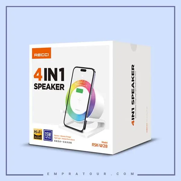 اسپیکر بلوتوثی و شارژر وایرلس رسی مدل RSK-W28 ا RSK-W28