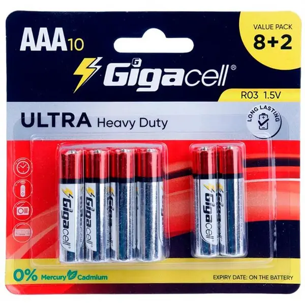 پک 2+8 باتری نیم قلمی Gigacell Ultra Heavy Duty R03 1.5V AAA - 3