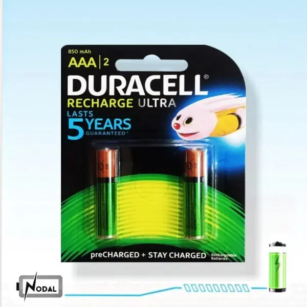باتری نیم قلمی قابل شارژ دوراسل DURACELL | ظرفیت 850mAh | ء AAA - 2
