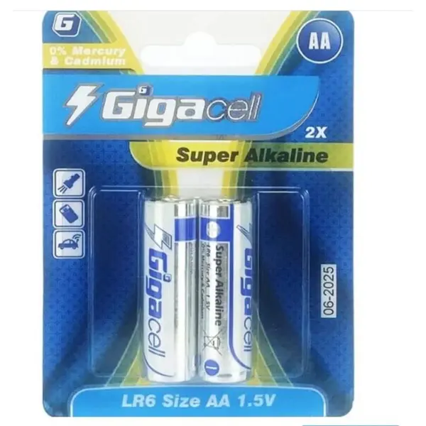 باتری نیم قلمی گیگاسل gigacell بسته 2 عددی باتری سوپر آلکالاین
