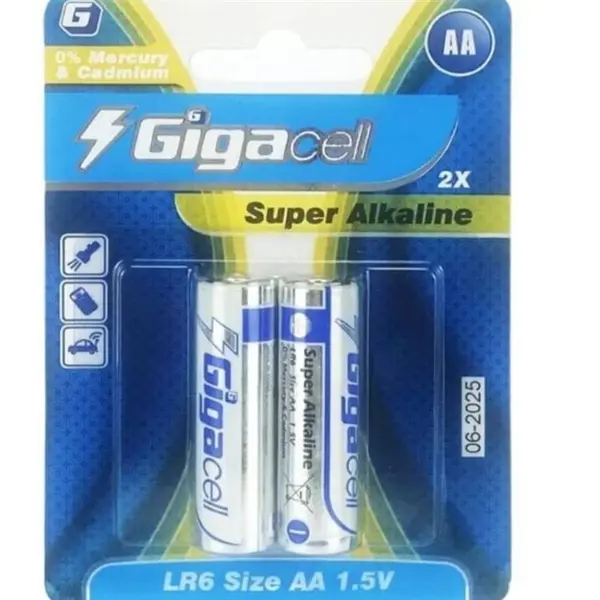 باتری نیم قلمی گیگاسل gigacell بسته 2 عددی باتری سوپر آلکالاین