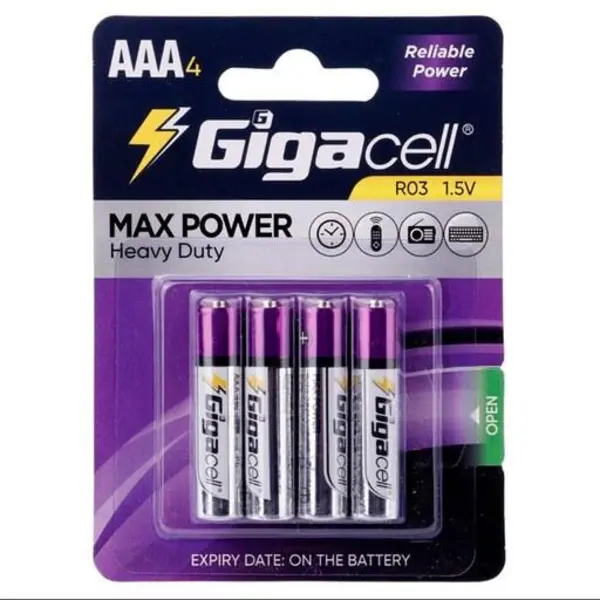 باتری چهارتایی نیم قلمی Gigacell Max Power Heavy Duty R03 1.5V AAA - 2