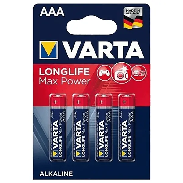 باتری نیم قلمی آلکالاین وارتا LONGLIFE MAX POWER AAA بسته 4 عددی