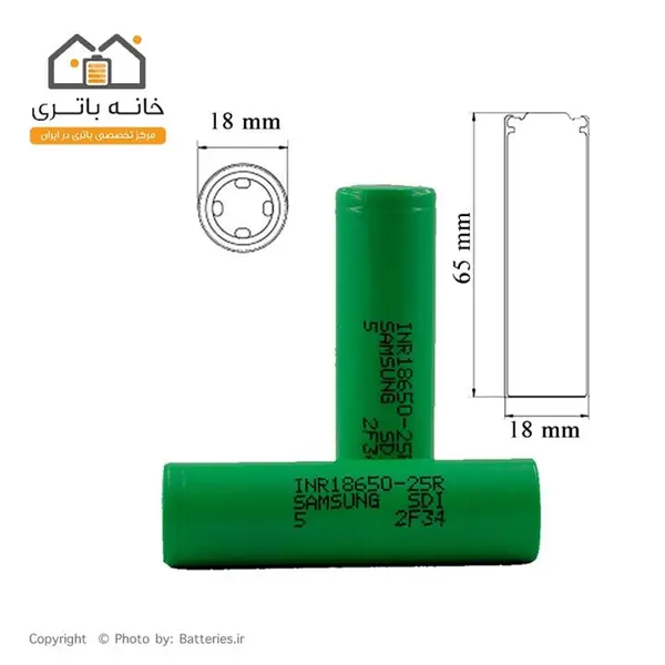 باتری لیتیوم25R 18650 شارژی 3.7 ولت 2500 میلی آمپر سامسونگ - Samsung