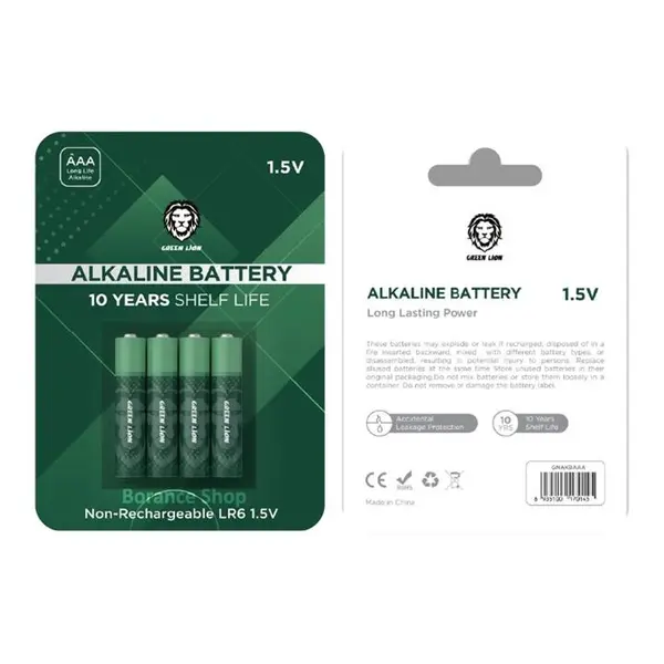 پک 4 عددی باتری نیم قلمی گرین لاین Green Lion Alkaline AAA Battrey