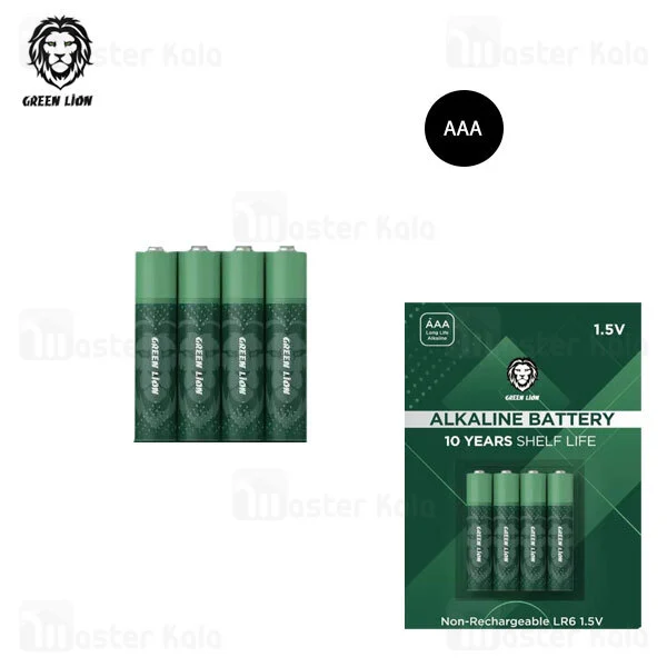 پک 4 عددی باتری نیم قلمی گرین لاین Green Lion Alkaline AAA Battrey