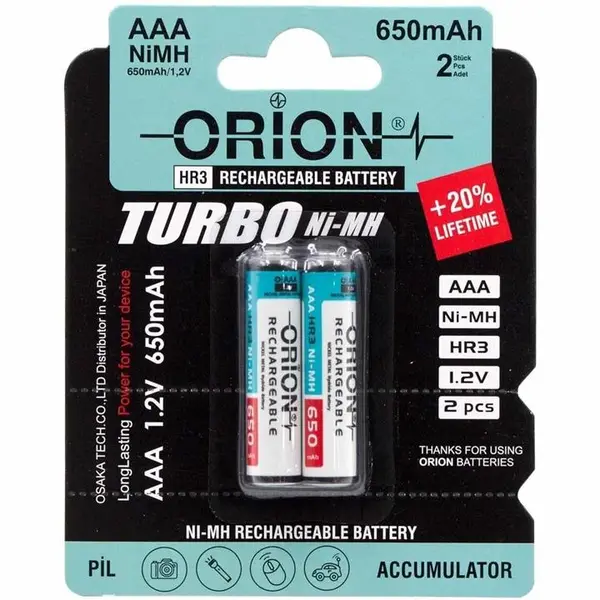 باتری نیم قلمی. شارژی650mAh اوریون Orion - 4