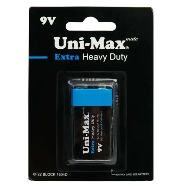 باتری کتابی 9 ولت یونی مکس Uni-Max سری Extra Heavy Duty مدل 6F22 BLOCK 1604D