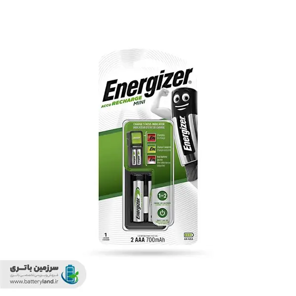شارژر باتری سری Accu Recharge MINI بهمراه ۲ باتری AAA نیم قلمی ۷۰۰ میلی آمپر انرجایزر Energizer