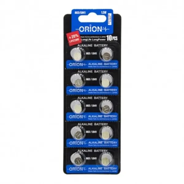 باتری سکه ای آلکالاین AG3 ورق 10 تایی مارک ORION - 2