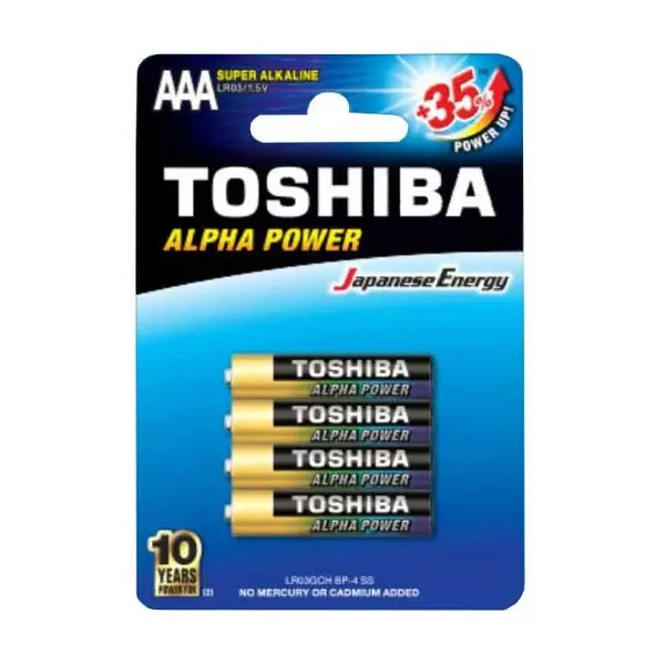 باتری نیم قلمی توشیبا Alkaline Alpha Power پک 4 تایی