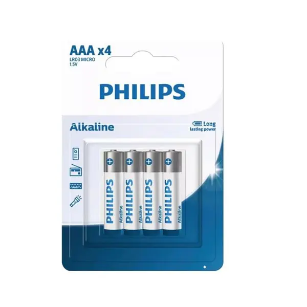 باتری نیم قلم فیلیپس آلکالاین Alkaline LR03A4B/40 AAA بسته 4 عددی