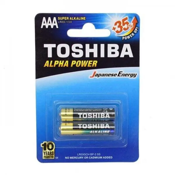 باطری نیم قلمی سوپر آلکالاین توشیبا مدل Alpha Power بسته 2 عددی