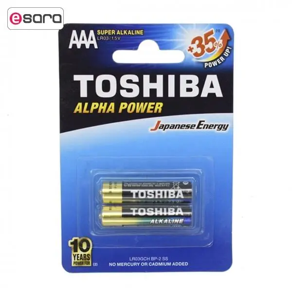 باطری نیم قلمی سوپر آلکالاین توشیبا مدل Alpha Power بسته 2 عددی