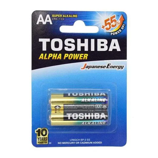 باطری نیم قلمی سوپر آلکالاین توشیبا مدل Alpha Power بسته 2 عددی