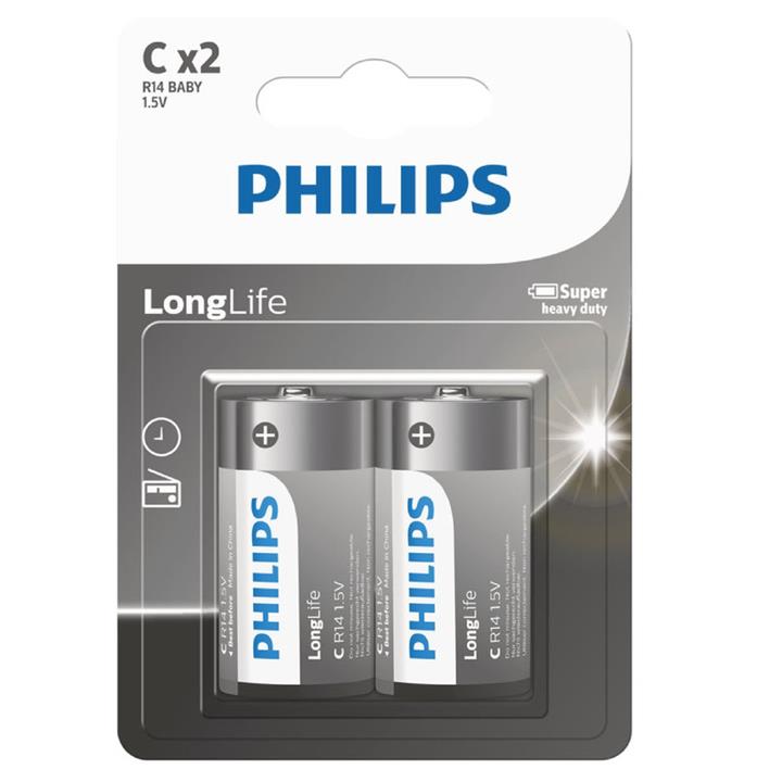 باتری C فیلیپس مدل LongLife R14L2B بسته دو عددی