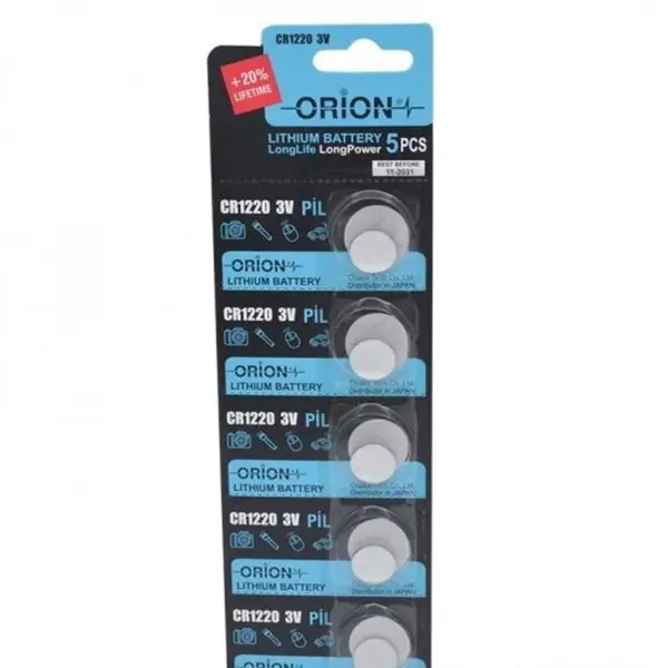 باتری سکه ای اوریون ORION مدل CR1220 کارت 5 تایی\n