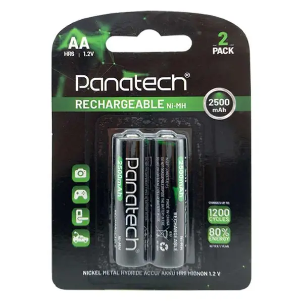 باتری دوتایی قلمی شارژی Panatech Rechargeable Ni-MH HR6 AA 2500mAh