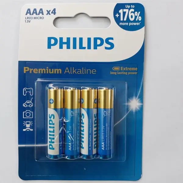 باتری نیم قلمی فیلیپس مدل Premium Alkaline LR03M4B بسته چهار عددی - 2