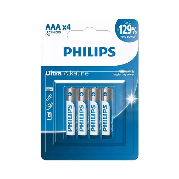 باتری نیم قلم فیلیپس Ultra Alkaline LR03E4B/40 AAA بسته 4 عددی - 2