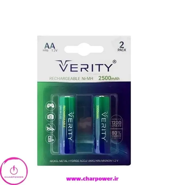 باتری دوتایی نیم قلمی شارژی Verity Rechargeable Ni-MH HR06 AAA 1000mAh