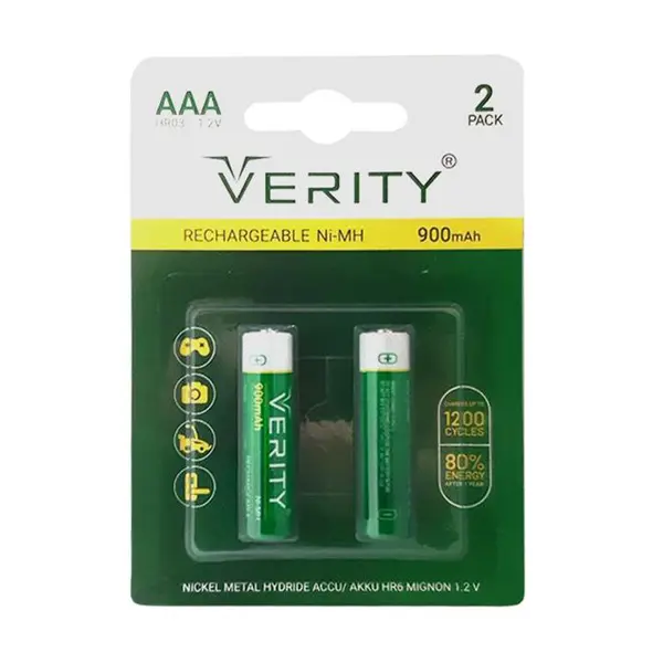 باتری دوتایی نیم قلمی شارژی Verity Rechargeable Ni-MH HR03 AAA 900mAh