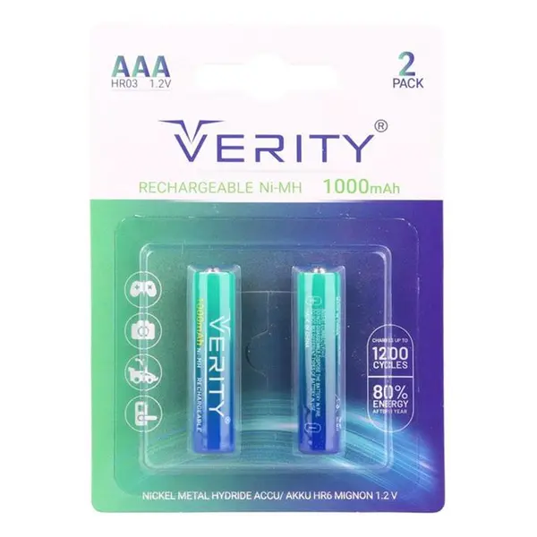 باتری دوتایی نیم قلمی شارژی Verity Rechargeable Ni-MH HR03 AAA 1000mAh