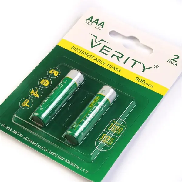 باتری دوتایی نیم قلمی شارژی Verity Rechargeable Ni-MH HR03 AAA 900mAh