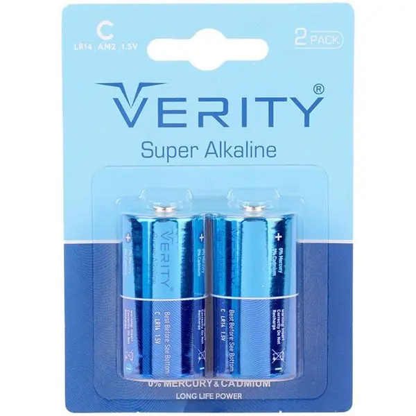 باتری دوتایی متوسط Verity Super Alkaline LR14 1.5V C - 2